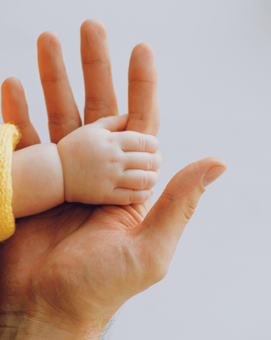 hand of an adult holds hand of a baby